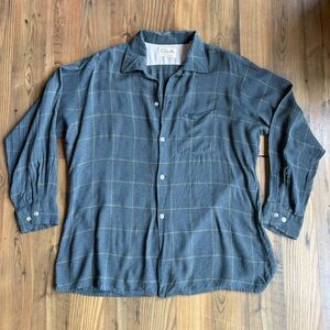 Vintage 60s Arrow Chevella plaid check rayon shirt Sz L